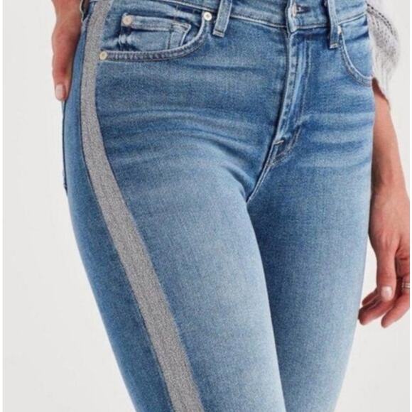 7 for all Mankind the High Waist Super Skinny Jean Silver Glitter Stripe size 24 - Picture 2 of 15